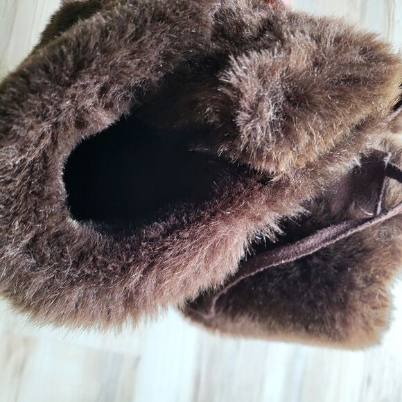 Colin Stuart Laceup Wedge Chocolate Brown  Faux Fur Boots Suede 7B - Picture 8 of 8